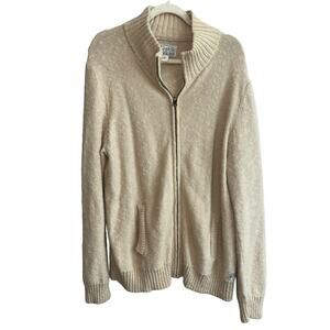 Vintage Lucky Brand Sweater Zip Down Jacket Size XL Tan
